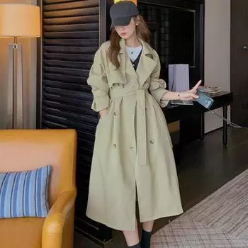 Johnature French Women Fall Winter Long Sleeve Khaki Casual Korean Bandage Female Long Coats S хаки