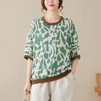 Johnature Футболки, повседневный пуловер с вышивкой, с коротким рукавом, в полоску, хит цвета, свободные летние женские футболки с короткими рукавами One Size