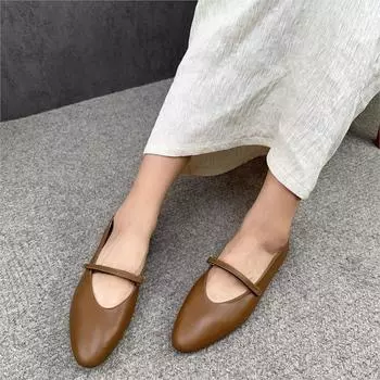 Johnature Туфли-лоферы из натуральной кожи с пряжкой на плоской подошве, однотонные, женские, без застежек 35 чёрный