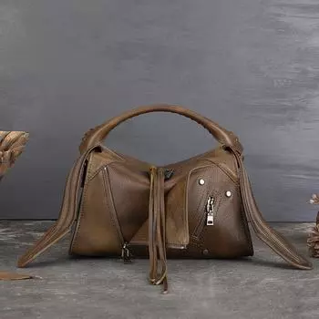 Сумка Johnature из натуральной кожи в стиле ретро с лацканами, большая вместимость, женская сумка с кисточками, универсальные сумки через плечо коричневый