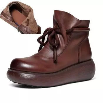 Johnature Genuine Leather Thick Soled Women s Wedges Short Boots Vintage Women s Platform Shoes 35 коричневый