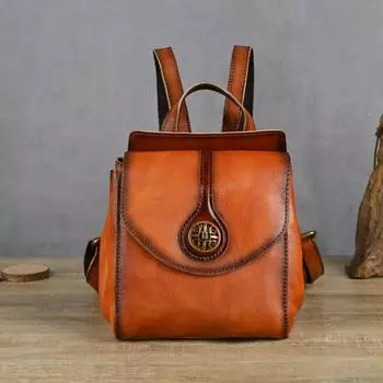 Johnature Женский рюкзак из натуральной кожи, повседневный, универсальный, однотонный, большой емкости, сумка из коровьей кожи чёрный