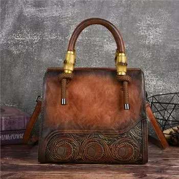 Johnature Handmade Embossed Women Leather Bag Vintage Handbag Универсальные женские сумки через плечо и через плечо
