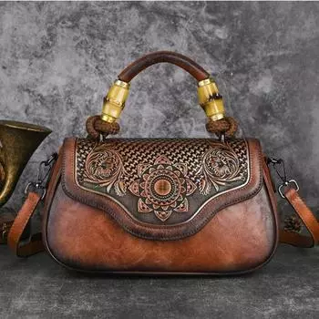Johnature Handmade Leather Cared Women Bag Vintage Handbag Универсальные сумки через плечо и через плечо большой вместимости бежевый