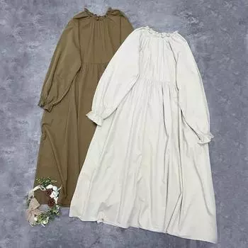 Johnature хлопковые однотонные свободные платья с оборками и воротником, женские весенние повседневные винтажные японские платья Mori с карманами One Size хаки