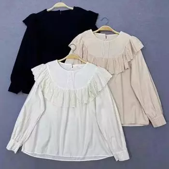 Johnature, хлопковые женские топы, рубашки, весна-лето, Mori, повседневные лоскутные оборки, однотонные простые женские блузки One Size легкие хаки
