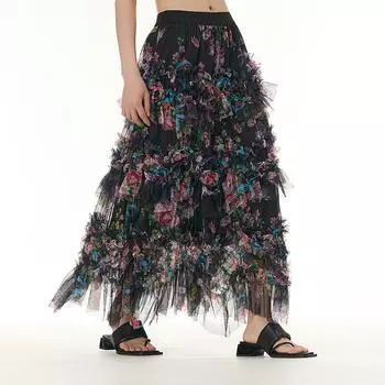 Johnature Юбки с сетчатым принтом нерегулярного кроя, весенне-летние женские свободные модные повседневные женские юбки трапециевидной формы One Size чёрный