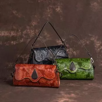 Johnature изысканная винтажная женская сумка с тиснением из натуральной кожи, женская сумка ручной работы из натуральной яловой кожи, универсальные сумки на плечо чёрный