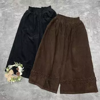 Johnature Japanese Corduroy Fungus Trimmed Wide-leg Pants Autumn Lace Patchwork Casual Pants Women One Size чёрный