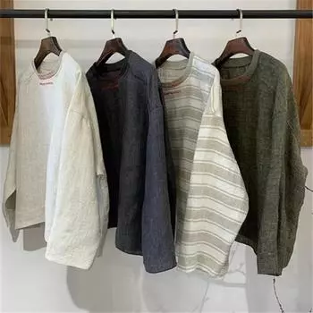 Johnature Japanese Embroidery Round Neck Top Women Spring Loose Casual Long Sleeve T-shirts Women One Size серый