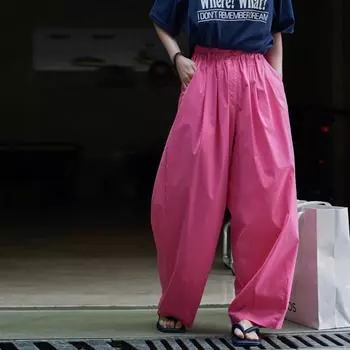 Johnature Японские простые широкие брюки, повседневные свободные силуэты с высокой талией, легкие брюки, женские летние S тёмно-синий