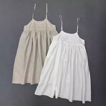 Johnature Japanese Spring Summer Exquisite Embroidery Stitched Slip Dress Women Loose Versatile Base Dresses One Size белый