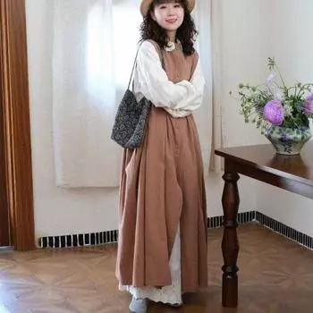 Johnature Japanese Tank Dress Spring Summer Retro Versatile Single-breasted Layered Sleeveless Loose Women Dresses One Size света кофе