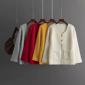 Johnature Knitted Cardigan Jacket Women Fall-winter Commuter Casual Solid Color Loose Three-button Soft Coats One Size чёрный