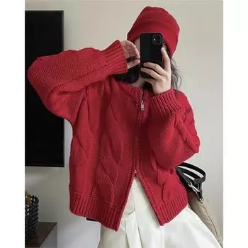 Johnature Korean Red Sweaters Autumn Winter Casual Knit Cardigan Women Sweaters L красный