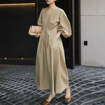 Johnature корейские женские платья летние простые свободные однотонные карманы с пышными рукавами повседневное женское платье S чёрный