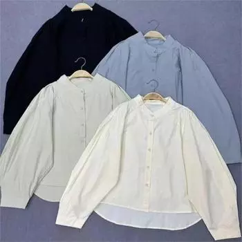 Johnature корейский дизайн Sense свободные топы весенние повседневные хлопковые рубашки с длинными рукавами нерегулярные простые женские рубашки One Size светло-зеленый