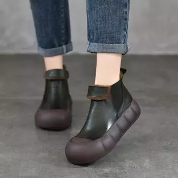 Johnature Короткие ботинки из натуральной кожи с круглым носком и мягкой подошвой, универсальные женские туфли на плоской подошве в стиле ретро 35 чёрный