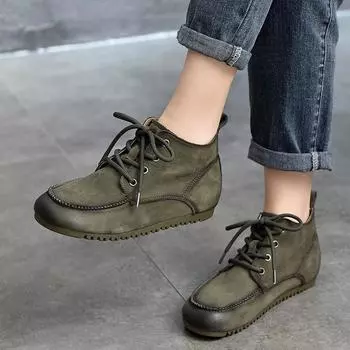 Johnature Короткие ботинки на мягкой подошве, женские универсальные удобные туфли на плоской подошве из натуральной кожи со шнуровкой и круглым носком 35 кофейный