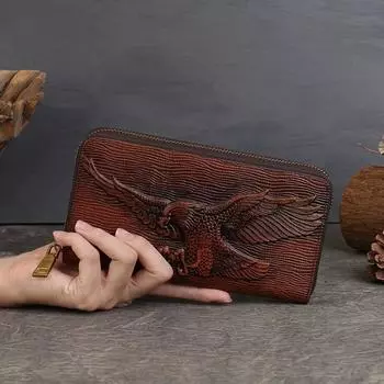 Johnature Кошелек из натуральной кожи, тисненый в стиле ретро из коровьей кожи, длинный кошелек большой емкости, держатель для карт ручной работы коричневый