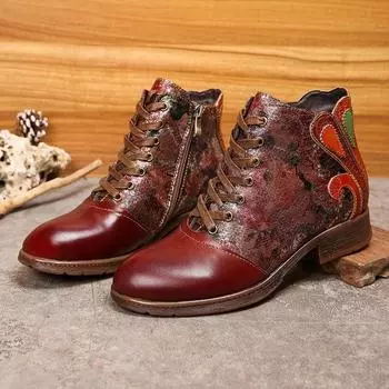 Johnature, красочные женские ботинки из натуральной кожи с градиентом в стиле ретро, универсальные модные короткие сапоги с боковой молнией