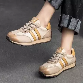 Johnature кроссовки из натуральной кожи, цветная повседневная спортивная обувь, удобная женская обувь на плоской подошве с круглым носком в стиле ретро 35 жёлтый