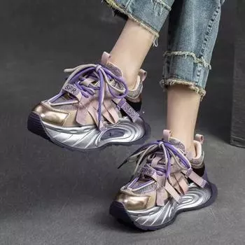 Johnature крутые цветные туфли, увеличивающие рост, модные универсальные женские вулканизированные туфли из натуральной кожи на шнуровке 34 фиолетовый