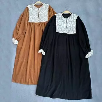 Johnature кружевные вставки кружевные свободные платья Mori осень-зима японские винтажные оборки женские платья