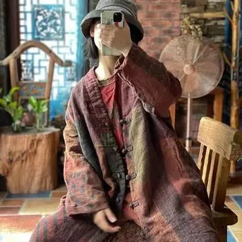 Johnature льняные лоскутные принты винтажные женские пальто в китайском стиле весенние свободные хлопковые парки с длинными рукавами в стиле ретро с v-образным вырезом One Size серый