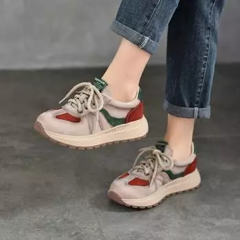 Johnature Легкая спортивная обувь из натуральной кожи, повседневные кроссовки со шнуровкой разных цветов, универсальная женская обувь 35 красный