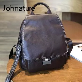 Johnature Leisure сумка на плечо женский рюкзак из натуральной кожи однотонная многофункциональная сумка из воловьей кожи дорожные сумки чёрный