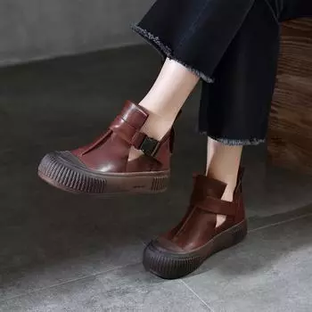 Johnature Leisure, туфли на мягкой подошве с круглым носком, универсальные женские туфли на плоской платформе из натуральной кожи в стиле ретро 35 коричневый