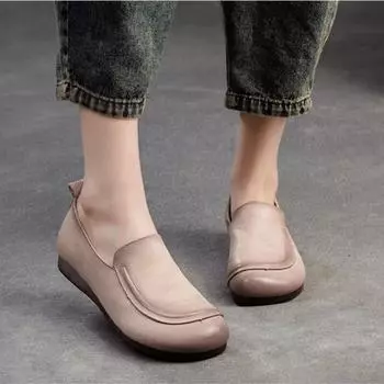 Johnature Leisure Универсальные лоферы из натуральной кожи, однотонные женские туфли без шнуровки на мягкой подошве с круглым носком 35 абрикосовый