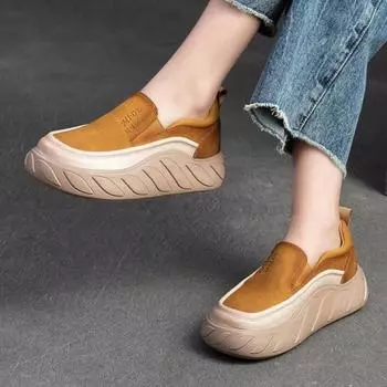 Johnature Leisure универсальные удобные лоферы без шнуровки из натуральной кожи на плоской подошве, женские туфли на платформе 36 коричневый
