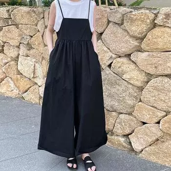 Johnature Ленивые комбинезоны на подтяжках, женские летние повседневные легкие свободные боди без рукавов с большими штанинами на открытом воздухе M серый