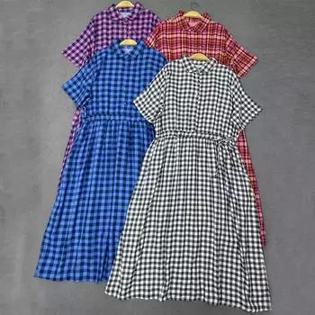 Johnature летнее повседневное клетчатое платье на шнуровке с высокой талией японское Mori женское свободное платье с короткими рукавами 5 цветов женские платья One Size бежевый