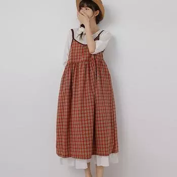 Johnature Летнее женское винтажное клетчатое платье-комбинация Свободные повседневные лоскутные длинные платья Mori (только платье)