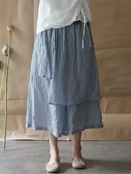 Johnature летние хлопковые и льняные однотонные широкие брюки с эластичной резинкой на талии, свободные удобные женские модные брюки One Size бежевый