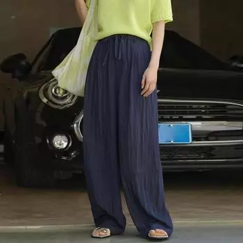 Johnature Летние корейские повседневные ленивые прохладные солнцезащитные брюки свободные дышащие повседневные брюки женские простые эластичные брюки на талии S бежевый