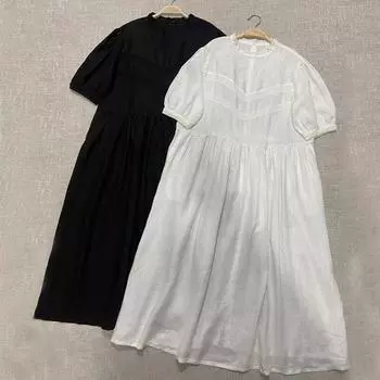 Johnature летние однотонные льняные женские платья японское винтажное свободное платье с вышивкой простое лоскутное кружевное платье