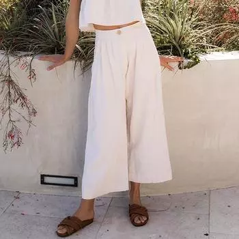 Johnature Летние повседневные хлопковые льняные брюки длиной до щиколотки, универсальные простые женские брюки со свободными карманами S розовый