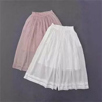 Johnature Летние японские кружевные широкие брюки. Летние широкие брюки с эластичной резинкой на талии. Повседневные винтажные женские брюки. One Size розовый