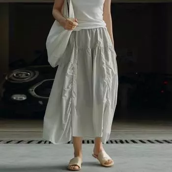 Johnature Летние японские уличные повседневные трапециевидные большие юбки-зонтики, эластичные легкие дышащие длинные юбки для женщин S розовый