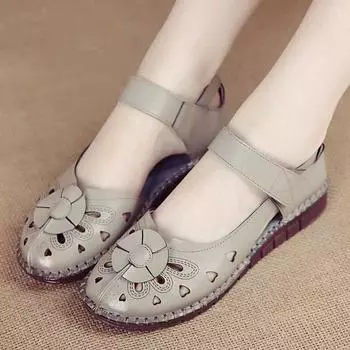 Johnature/летние туфли на плоской подошве из натуральной кожи, повседневные удобные дышащие женские сандалии с мягкой подошвой в этническом стиле 35 чёрный