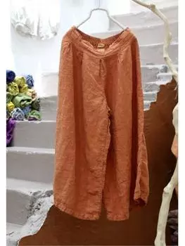 Johnature летние винтажные свободные хлопковые льняные удобные длинные брюки с эластичной резинкой на талии One Size зелёный