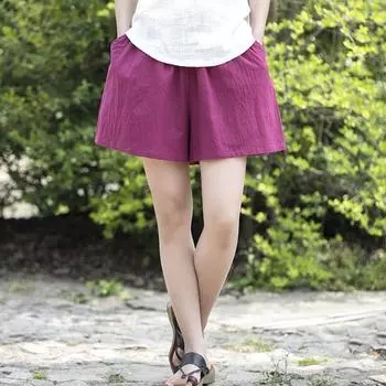 Johnature летние винтажные женские хлопковые льняные шорты, повседневные однотонные свободные мягкие женские шорты One Size чёрный