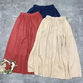 Johnature Летние винтажные женские юбки, повседневные простые свободные эластичные талии, однотонные универсальные женские юбки One Size синий