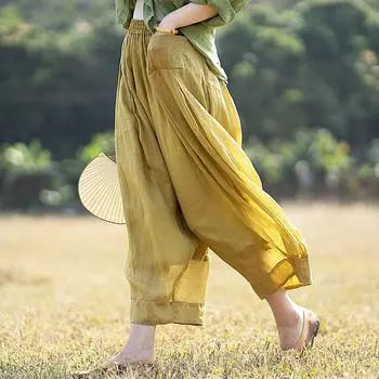 Johnature летние женские льняные свободные винтажные шаровары однотонные повседневные брюки с длинными рукавами