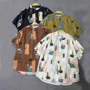 Johnature летние женские топы с мультяшным принтом, блузки, свободные японские хлопковые повседневные женские рубашки с круглым вырезом и короткими рукавами