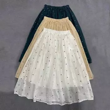 Johnature, летние женские универсальные юбки с эластичной резинкой на талии, повседневные однотонные свободные женские юбки One Size зелёный